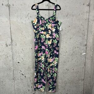 Old Navy‎ Linen Blend Floral Bib Overalls Jumpsuit Women's XL NWT